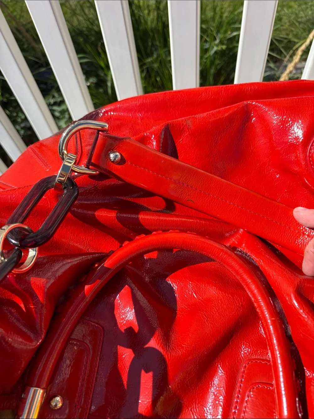 Bally Made in Switzerland Tomato Red Patented Leather Large Handbag, Gorgeous
